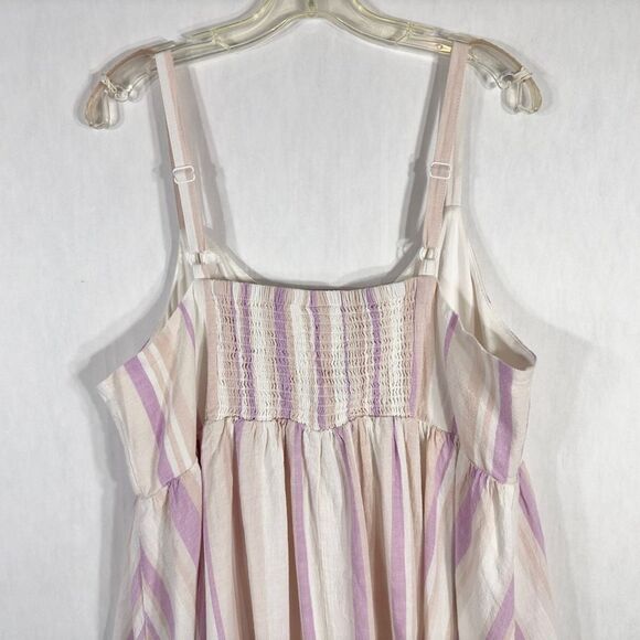 Torrid Plus Size 2X Dress‎ Midi Linen Button Front Dress Pink White Pockets 1289 - Picture 7 of 10